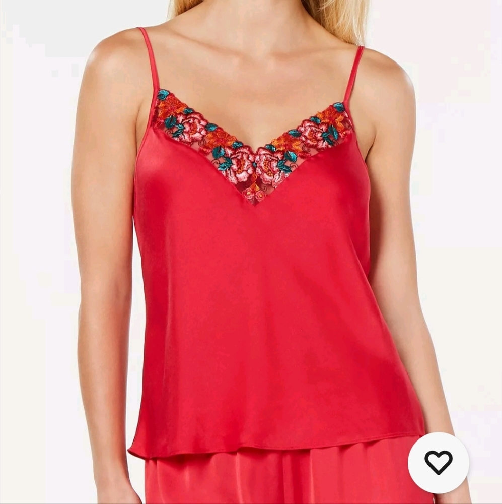 INC Intimates "Love Potion" Red Lace Trim Satin Camisole Adj Straps Small